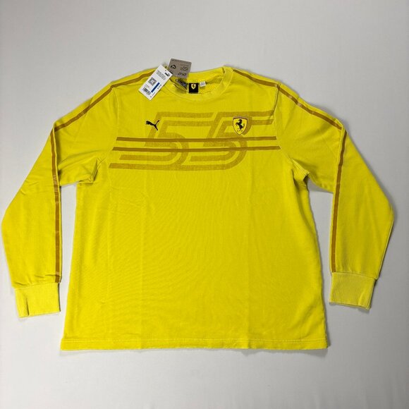 Puma Mens Sainz 55 Scuderia Ferrari Crewneck Sweatshirt Yellow Sz XL Racing NWT - Picture 1 of 6